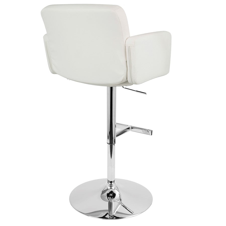LumiSource Stout 24in Adjustable Bar Stool | Contemporary White PU Leather and Chrome | Kitchen Counter & Home Bar Seating | Model BS-TW-STOUTW