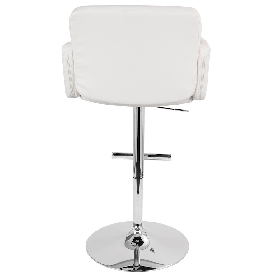 LumiSource Stout 24in Adjustable Bar Stool | Contemporary White PU Leather and Chrome | Kitchen Counter & Home Bar Seating | Model BS-TW-STOUTW
