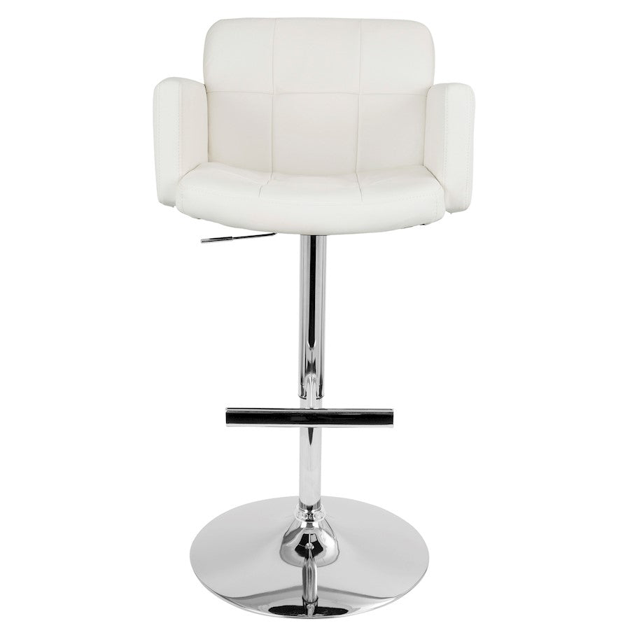 LumiSource Stout 24in Adjustable Bar Stool | Contemporary White PU Leather and Chrome | Kitchen Counter & Home Bar Seating | Model BS-TW-STOUTW
