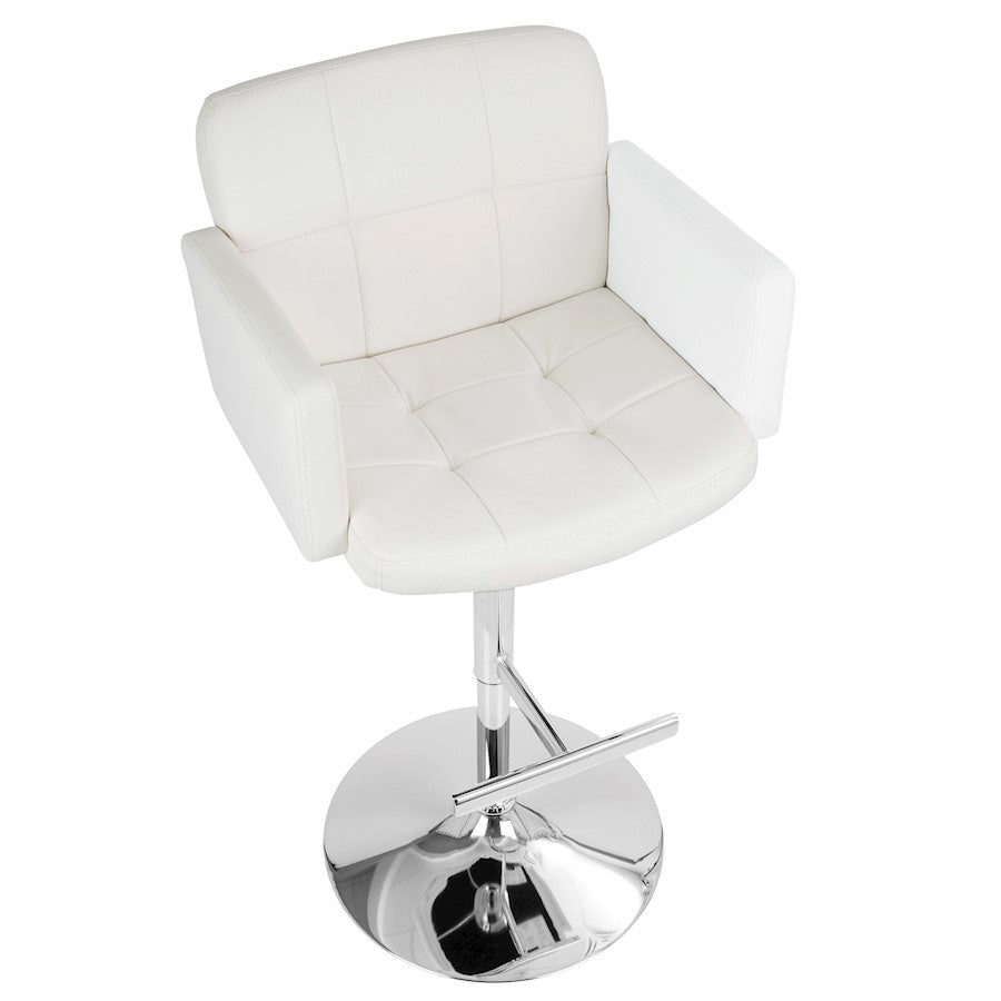 LumiSource Stout 24in Adjustable Bar Stool | Contemporary White PU Leather and Chrome | Kitchen Counter & Home Bar Seating | Model BS-TW-STOUTW