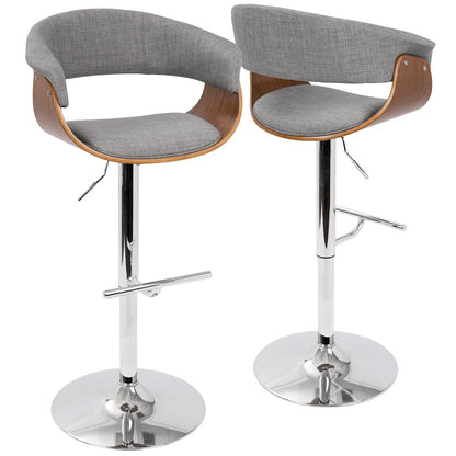 LumiSource Vintage Mod 24in Adjustable Bar Stool | Mid-Century Walnut and Light Grey Fabric with Chrome | Kitchen Counter & Home | Model BS-VMOWL-LGY