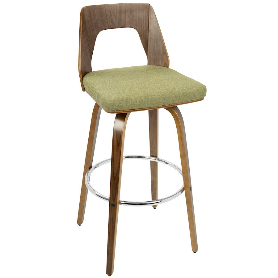 LumiSource Vintage Mod 24in Adjustable Bar Stool | Mid-Century Walnut and Light Grey Fabric with Chrome | Kitchen Counter & Home | Model BS-VMOWL-LGY