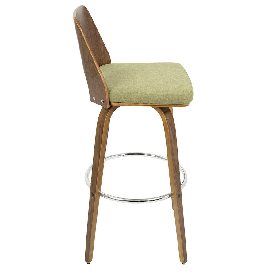 LumiSource Vintage Mod 24in Adjustable Bar Stool | Mid-Century Walnut and Light Grey Fabric with Chrome | Kitchen Counter & Home | Model BS-VMOWL-LGY