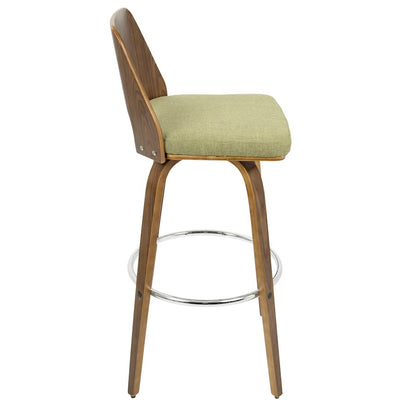 LumiSource Vintage Mod 24in Adjustable Bar Stool | Mid-Century Walnut and Light Grey Fabric with Chrome | Kitchen Counter & Home | Model BS-VMOWL-LGY