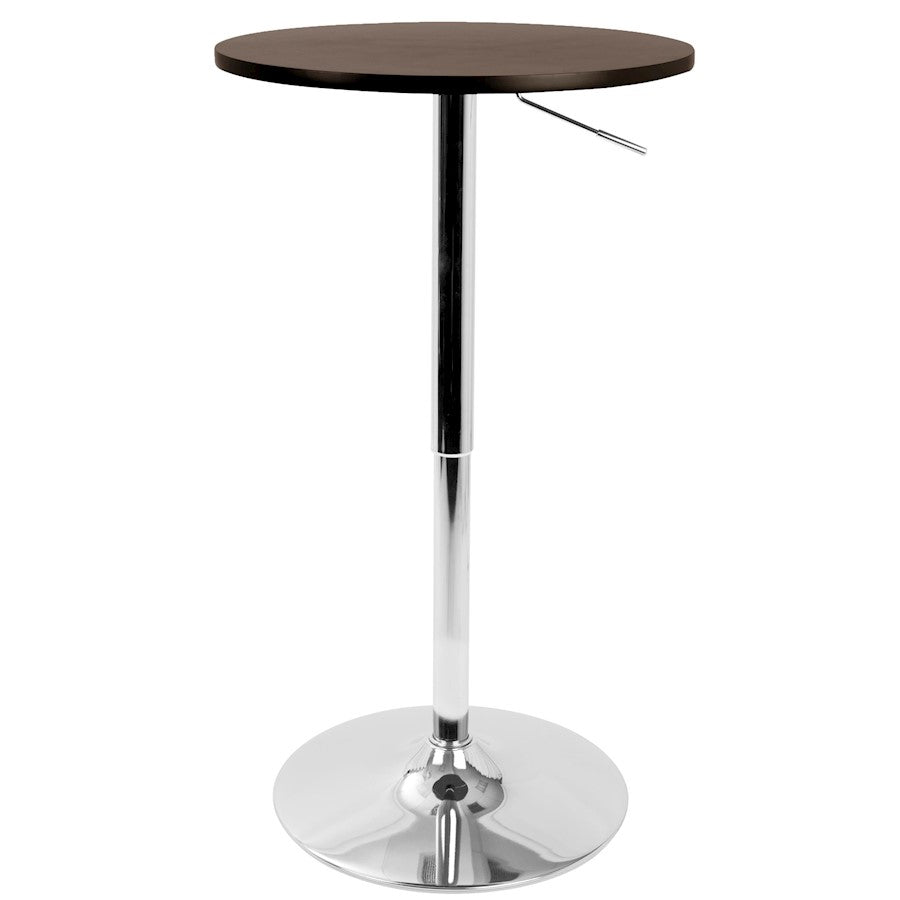 LumiSource Adjustable Bar Table 23.5in Round | Brown MDF Top & Chrome Base | Kitchen & Bar Height-Adjustable | Model BT-ADJ23TWBN