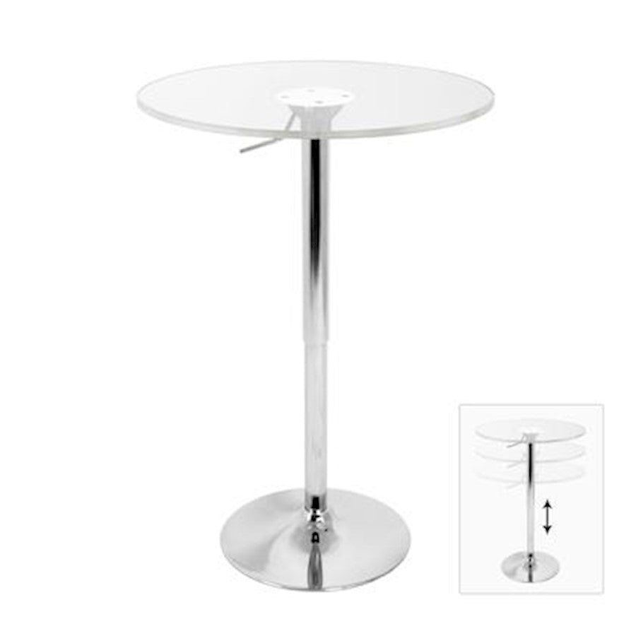 LumiSource Adjustable Bar Table 23.5in Round | Clear Acrylic Top & Chrome Base | Kitchen & Bar Height-Adjustable | Model BT-ADJ23TWCL