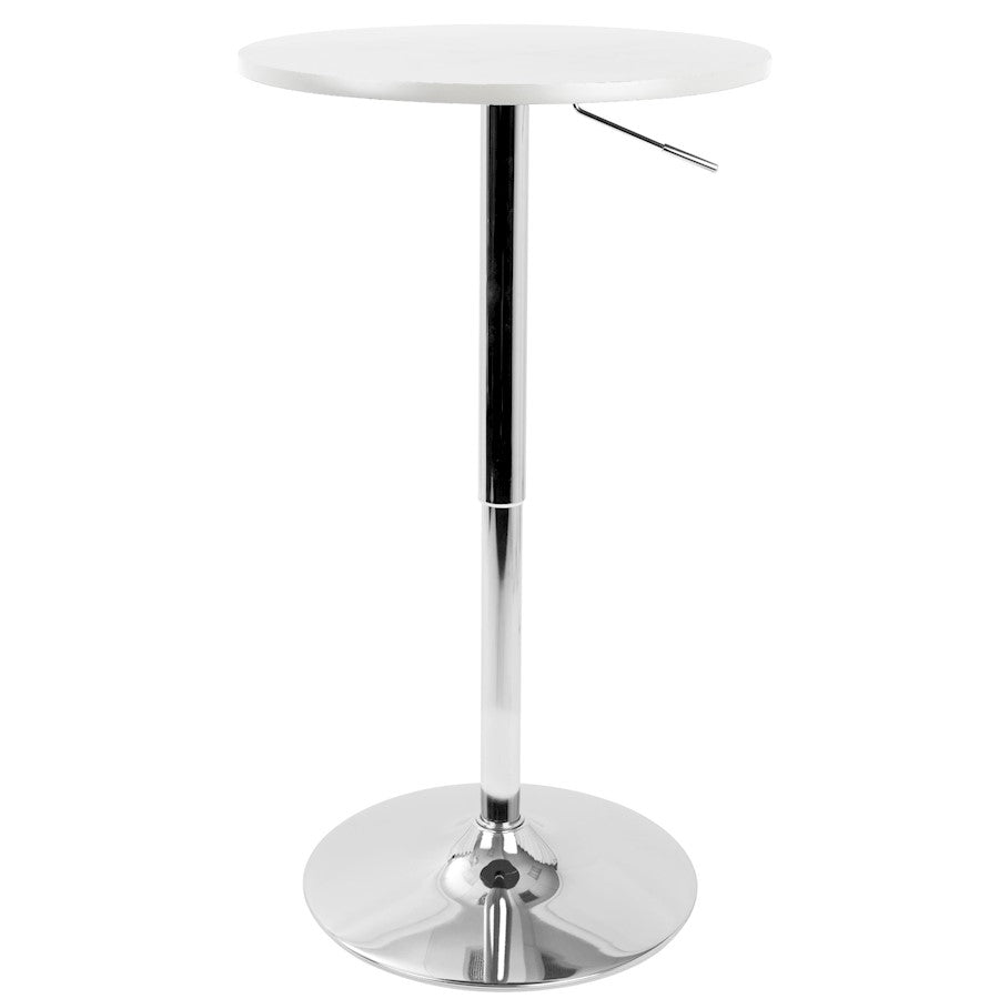 LumiSource Adjustable Bar Table 23.5in Round | White MDF Top & Chrome Base | Kitchen & Bar Height-Adjustable | Model BT-ADJ23TWW