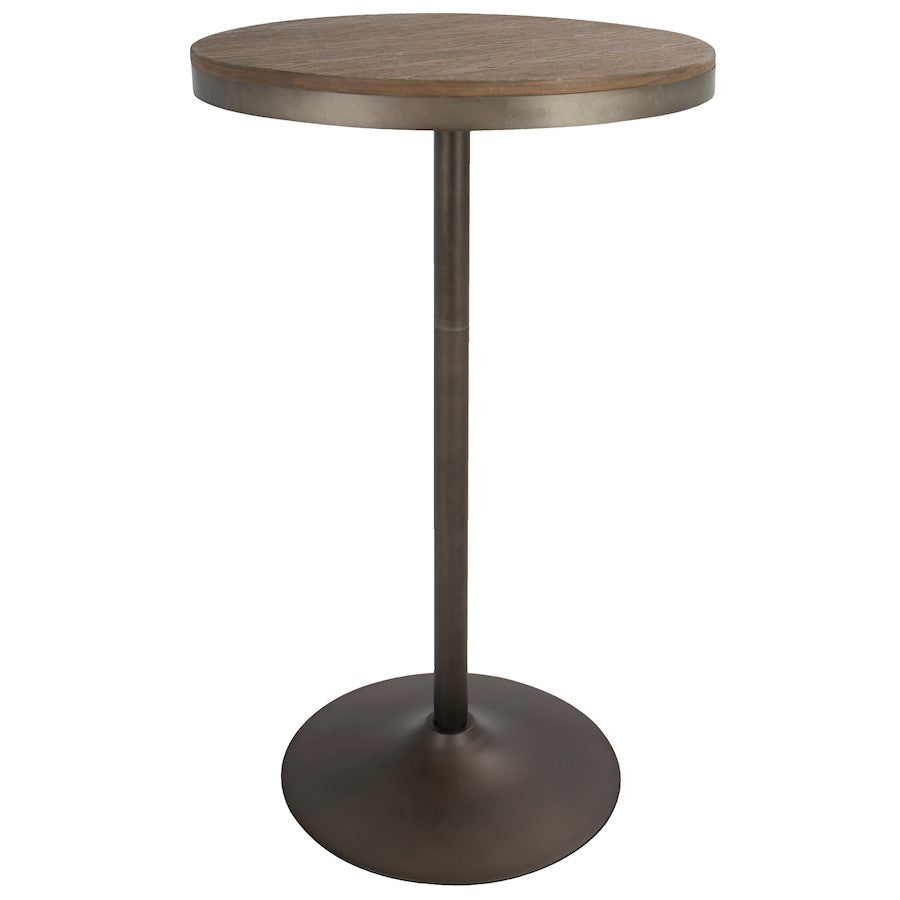 LumiSource Dakota Bar Table 27in Round | Brown Bamboo Top & Antique Metal Base | Kitchen & Bar Height-Adjustable | Model BT-DAKAN-BN