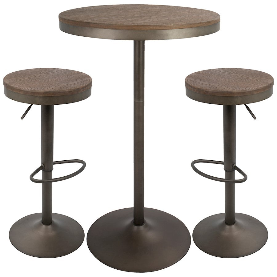 LumiSource Dakota Bar Table 27in Round | Brown Bamboo Top & Antique Metal Base | Kitchen & Bar Height-Adjustable | Model BT-DAKAN-BN