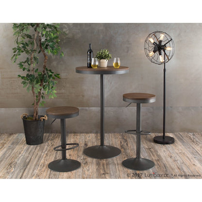 LumiSource Dakota Adjustable Bar & Dinette Table | Industrial Grey and Brown Wood Top | Kitchen Island & Dining Room | Model BT-DAKGY-BN