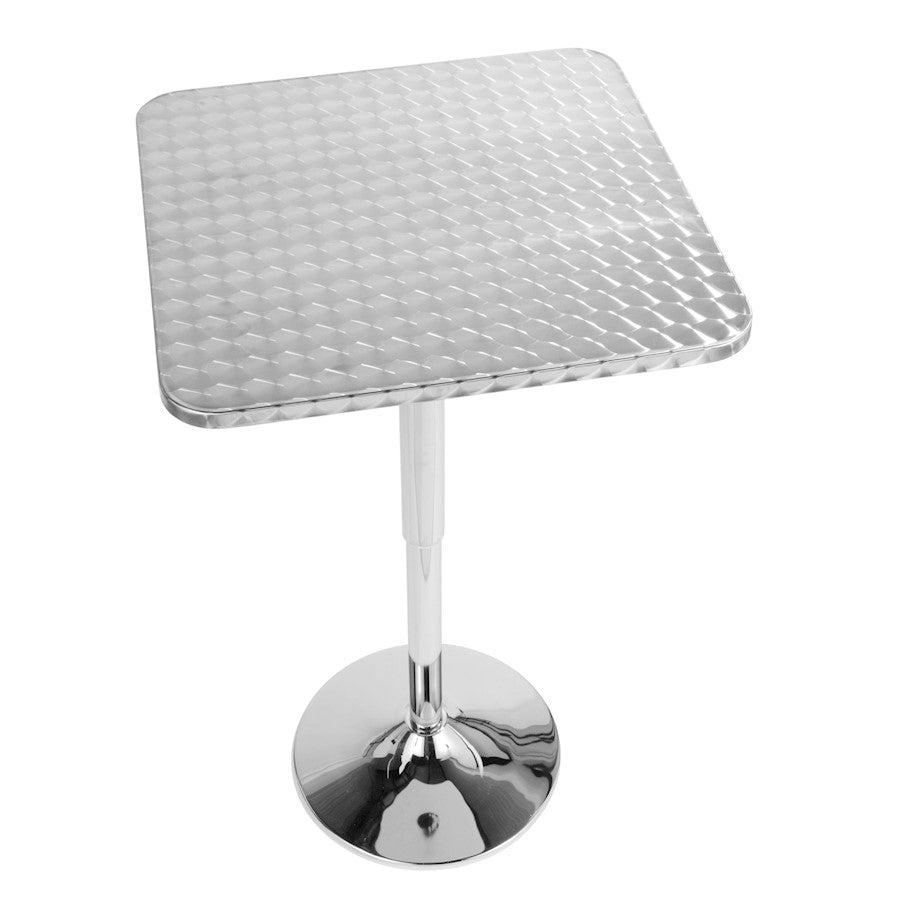LumiSource Bistro 25.5in Adjustable Bar Table | Contemporary Brushed Aluminum and Chrome | Kitchen & Dining Room | Model BT-TLBISTRO23SQ