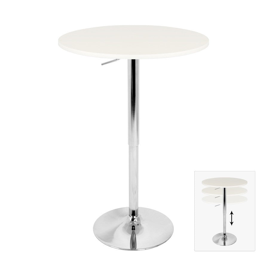 LumiSource Elia Adjustable Bar Table | White MDF Top & Chrome Base | Kitchen & Bar | 28 x 28 x 41 in | Model BT-TLELIA27W