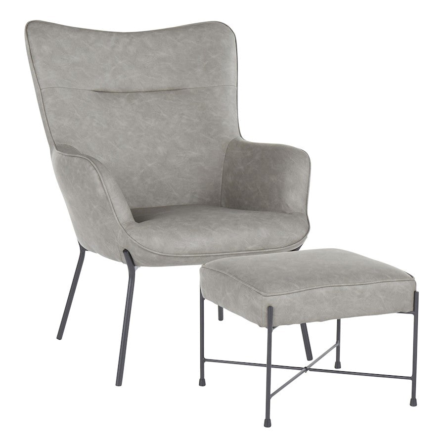 LumiSource Izzy Lounge Chair & Ottoman Set | Black Metal & Grey Faux Leather | Living Room | 28 x 28 x 39 in | Model C2-IZZYBKGY
