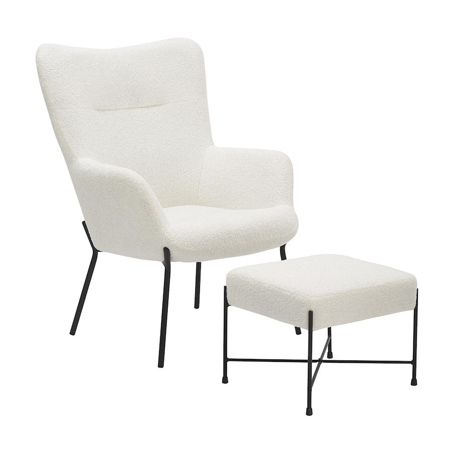LumiSource Izzy Lounge Chair & Ottoman Set | Black Metal & White Sherpa | Living Room | 28 x 31 x 38 in | Model C2-IZZYSHERPABKW