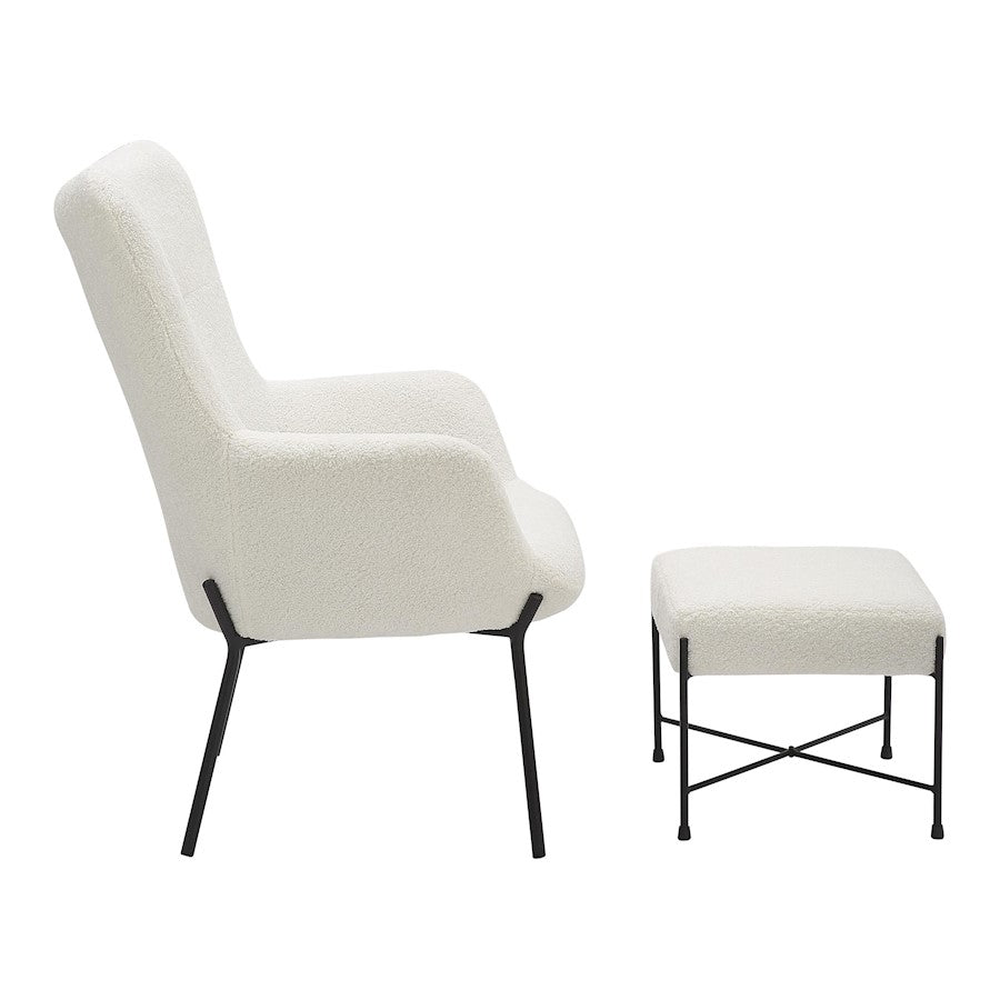 LumiSource Izzy Lounge Chair & Ottoman Set | Black Metal & White Sherpa | Living Room | 28 x 31 x 38 in | Model C2-IZZYSHERPABKW