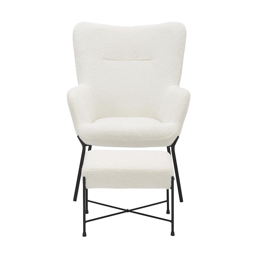 LumiSource Izzy Lounge Chair & Ottoman Set | Black Metal & White Sherpa | Living Room | 28 x 31 x 38 in | Model C2-IZZYSHERPABKW