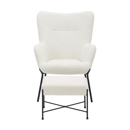 LumiSource Izzy Lounge Chair & Ottoman Set | Black Metal & White Sherpa | Living Room | 28 x 31 x 38 in | Model C2-IZZYSHERPABKW