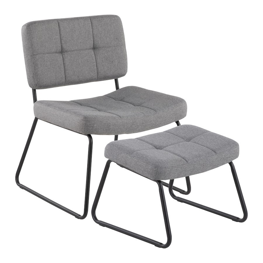 LumiSource Stout Lounge Chair + Ottoman | Black Steel & Grey Fabric | Living Room & Reading Nook | 25.5 x 23.25 x 32.25 in | Model C2-STOUTBKGY