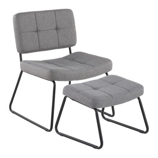 LumiSource Stout Lounge Chair + Ottoman | Black Steel & Grey Fabric | Living Room & Reading Nook | 25.5 x 23.25 x 32.25 in | Model C2-STOUTBKGY