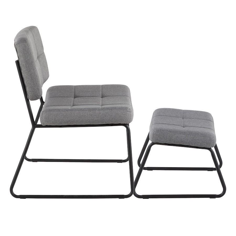 LumiSource Stout Lounge Chair + Ottoman | Black Steel & Grey Fabric | Living Room & Reading Nook | 25.5 x 23.25 x 32.25 in | Model C2-STOUTBKGY