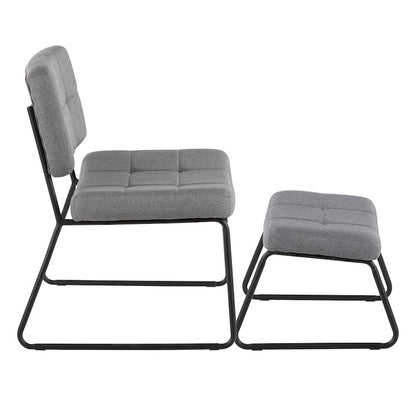 LumiSource Stout Lounge Chair + Ottoman | Black Steel & Grey Fabric | Living Room & Reading Nook | 25.5 x 23.25 x 32.25 in | Model C2-STOUTBKGY
