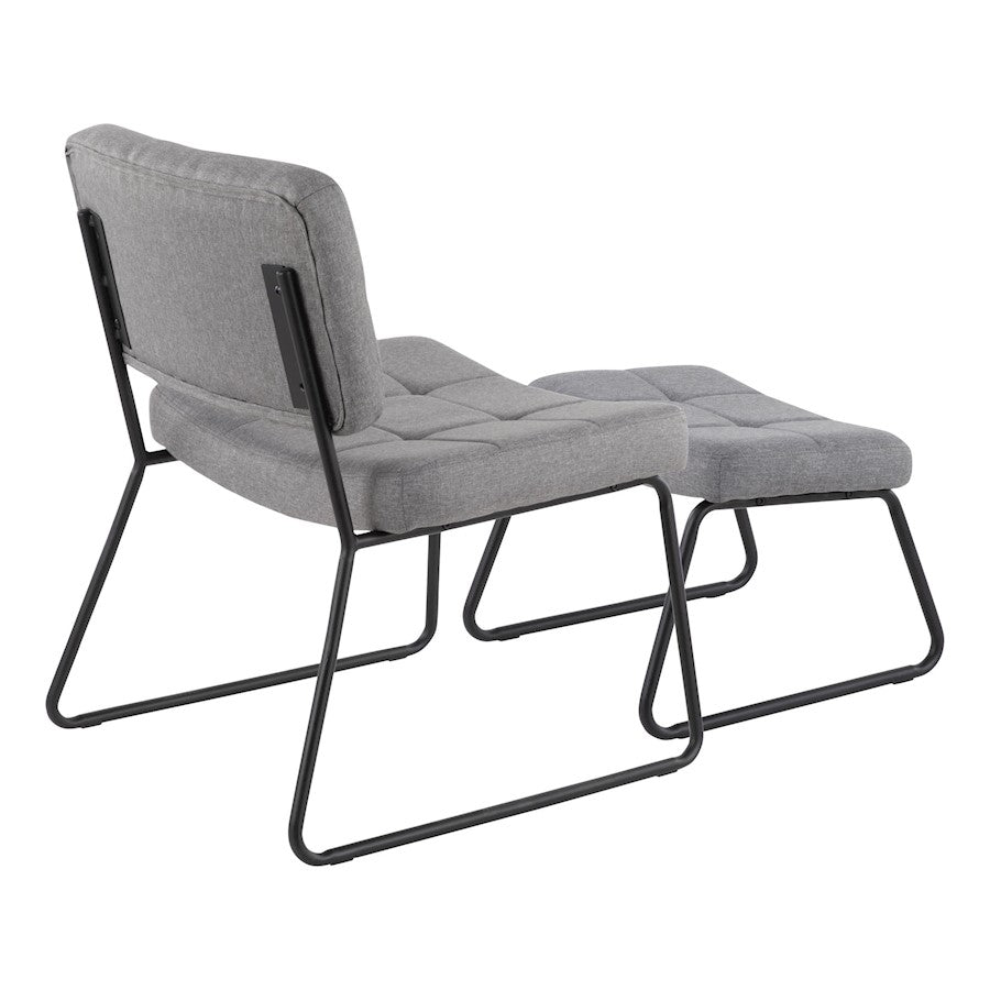 LumiSource Stout Lounge Chair + Ottoman | Black Steel & Grey Fabric | Living Room & Reading Nook | 25.5 x 23.25 x 32.25 in | Model C2-STOUTBKGY