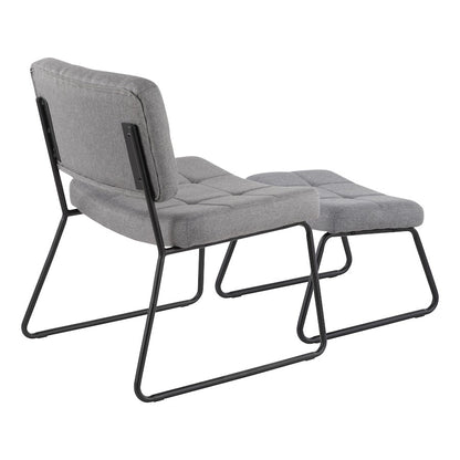 LumiSource Stout Lounge Chair + Ottoman | Black Steel & Grey Fabric | Living Room & Reading Nook | 25.5 x 23.25 x 32.25 in | Model C2-STOUTBKGY