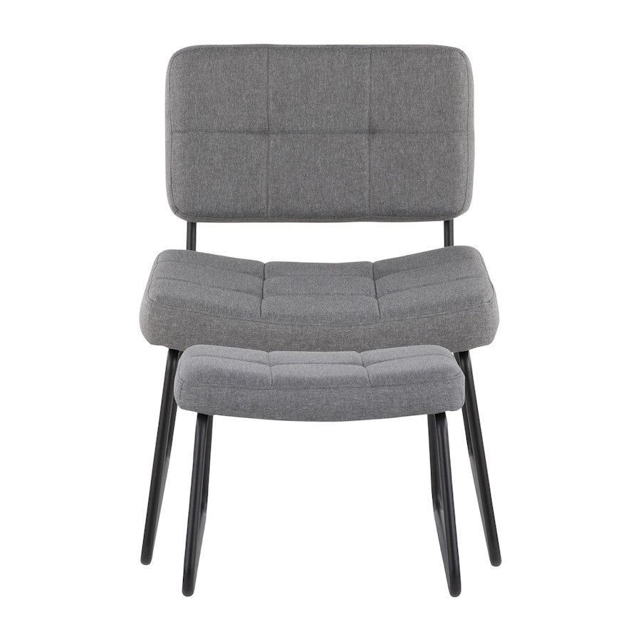 LumiSource Stout Lounge Chair + Ottoman | Black Steel & Grey Fabric | Living Room & Reading Nook | 25.5 x 23.25 x 32.25 in | Model C2-STOUTBKGY