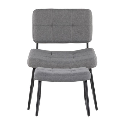 LumiSource Stout Lounge Chair + Ottoman | Black Steel & Grey Fabric | Living Room & Reading Nook | 25.5 x 23.25 x 32.25 in | Model C2-STOUTBKGY