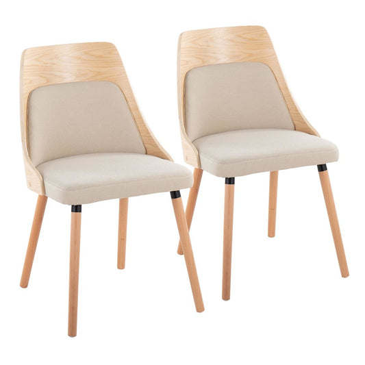 LumiSource Anabelle Dining Chair Set of 2 | Natural Wood & Cream Fabric | Mid-Century Modern Dining Room | Model CH-ANBEL1NACR2