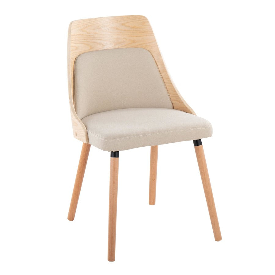 LumiSource Anabelle Dining Chair Set of 2 | Natural Wood & Cream Fabric | Mid-Century Modern Dining Room | Model CH-ANBEL1NACR2