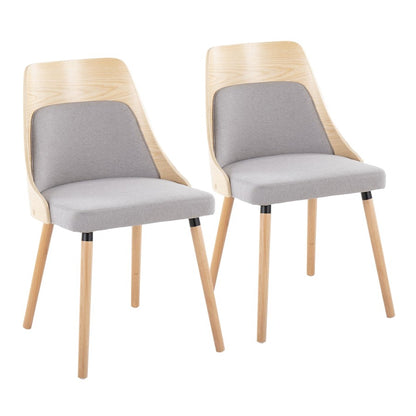 LumiSource Anabelle Dining Chair Set of 2 | Natural Wood & Grey Fabric | Mid-Century Modern Dining Room | Model CH-ANBEL1NAGY2
