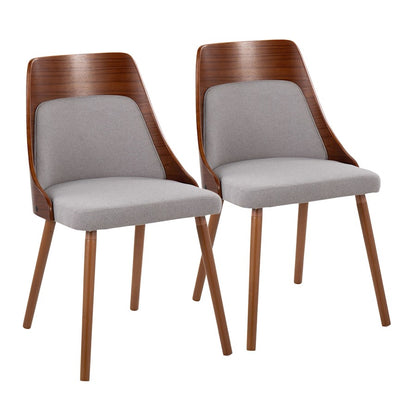 LumiSource Anabelle Dining Chair Set of 2 | Walnut Wood & Grey Fabric | Mid-Century Modern Dining Room | Model CH-ANBEL1WLGY2