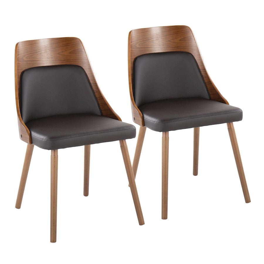 LumiSource Anabelle Dining Chair Set of 2 | Mid-Century Walnut Wood and Brown PU | Kitchen & Dining Room Seating | Model CH-ANBEL1WLPUBN2