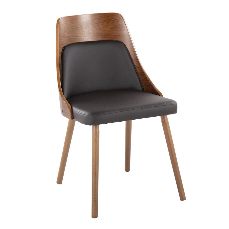 LumiSource Anabelle Dining Chair Set of 2 | Mid-Century Walnut Wood and Brown PU | Kitchen & Dining Room Seating | Model CH-ANBEL1WLPUBN2