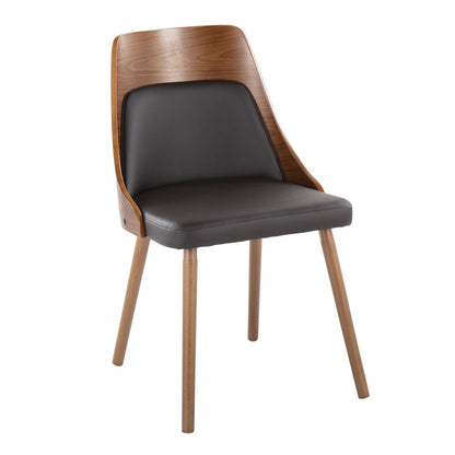 LumiSource Anabelle Dining Chair Set of 2 | Mid-Century Walnut Wood and Brown PU | Kitchen & Dining Room Seating | Model CH-ANBEL1WLPUBN2