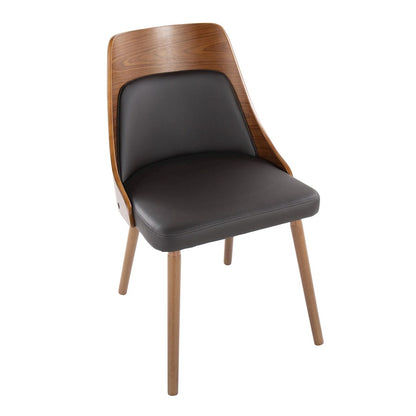 LumiSource Anabelle Dining Chair Set of 2 | Mid-Century Walnut Wood and Brown PU | Kitchen & Dining Room Seating | Model CH-ANBEL1WLPUBN2