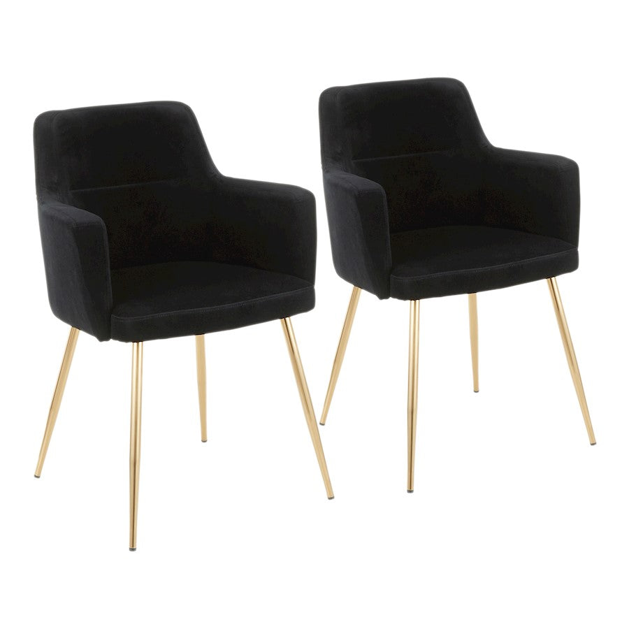 LumiSource Andrew Chair Set of 2 | Contemporary Gold Metal and Black Velvet | Living Room & Dining Room Seating | Model CH-ANDRWAUVBK2