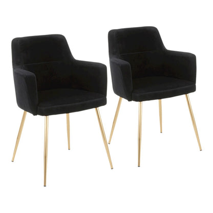 LumiSource Andrew Chair Set of 2 | Contemporary Gold Metal and Black Velvet | Living Room & Dining Room Seating | Model CH-ANDRWAUVBK2