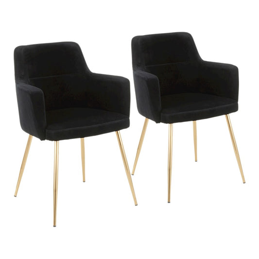 LumiSource Andrew Chair Set of 2 | Contemporary Gold Metal and Black Velvet | Living Room & Dining Room Seating | Model CH-ANDRWAUVBK2