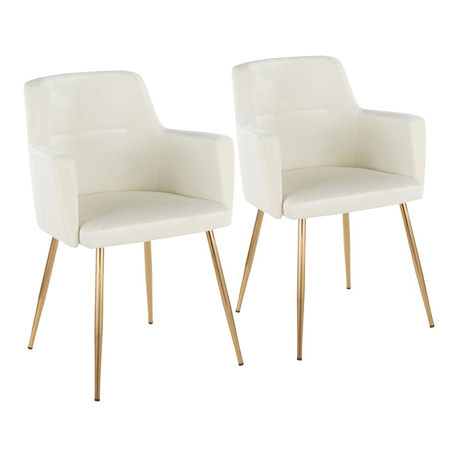 LumiSource Andrew Chair Set of 2 | Contemporary Gold Metal and Cream Velvet | Living Room & Dining Room Seating | Model CH-ANDRWAUVCR2