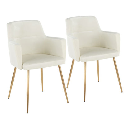 LumiSource Andrew Chair Set of 2 | Contemporary Gold Metal and Cream Velvet | Living Room & Dining Room Seating | Model CH-ANDRWAUVCR2