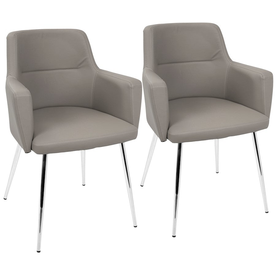 LumiSource Andrew Dining Chair (Set of 2) | Contemporary Grey Fabric and Chrome Metal | Kitchen & Dining Room Seating | Model CH-ANDRWGY2