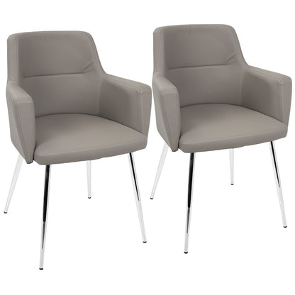 LumiSource Andrew Dining Chair (Set of 2) | Contemporary Grey Fabric and Chrome Metal | Kitchen & Dining Room Seating | Model CH-ANDRWGY2