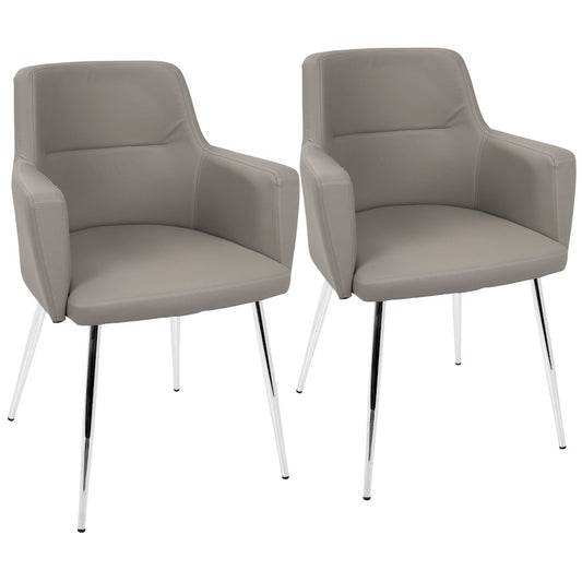 LumiSource Andrew Dining Chair (Set of 2) | Contemporary Grey Fabric and Chrome Metal | Kitchen & Dining Room Seating | Model CH-ANDRWGY2
