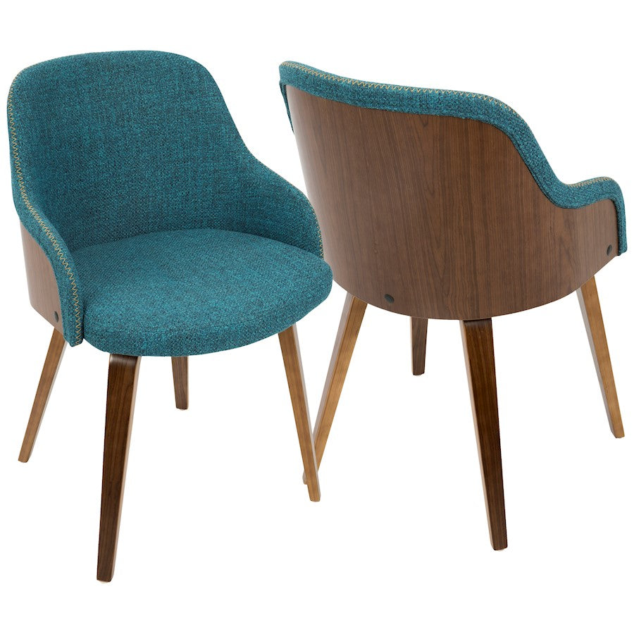 LumiSource Bacci Dining Chair | Mid-Century Walnut Wood and Teal Fabric | Living Room & Kitchen Accent Seating | 21 x 20 x 31 in | Model CH-BCCIWL-TL