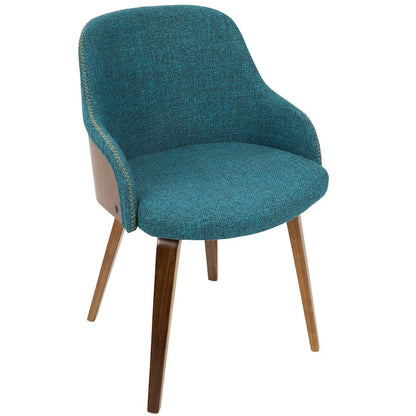LumiSource Bacci Dining Chair | Mid-Century Walnut Wood and Teal Fabric | Living Room & Kitchen Accent Seating | 21 x 20 x 31 in | Model CH-BCCIWL-TL
