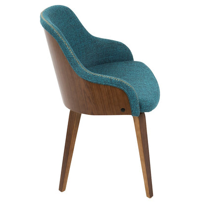 LumiSource Bacci Dining Chair | Mid-Century Walnut Wood and Teal Fabric | Living Room & Kitchen Accent Seating | 21 x 20 x 31 in | Model CH-BCCIWL-TL