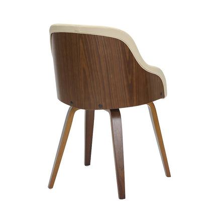 LumiSource Bacci Dining Chair | Mid-Century Walnut Wood and Cream PU Leather | Dining Room & Living Room Accent | Model CH-BCCIWLPUCR