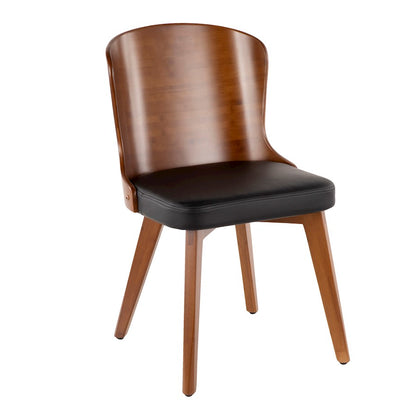 LumiSource Bocello Dining Chair | Mid-Century Walnut Bamboo and Black Faux Leather | Living Room & Entryway Accent Seating | Model CH-BCLLOWL-BK